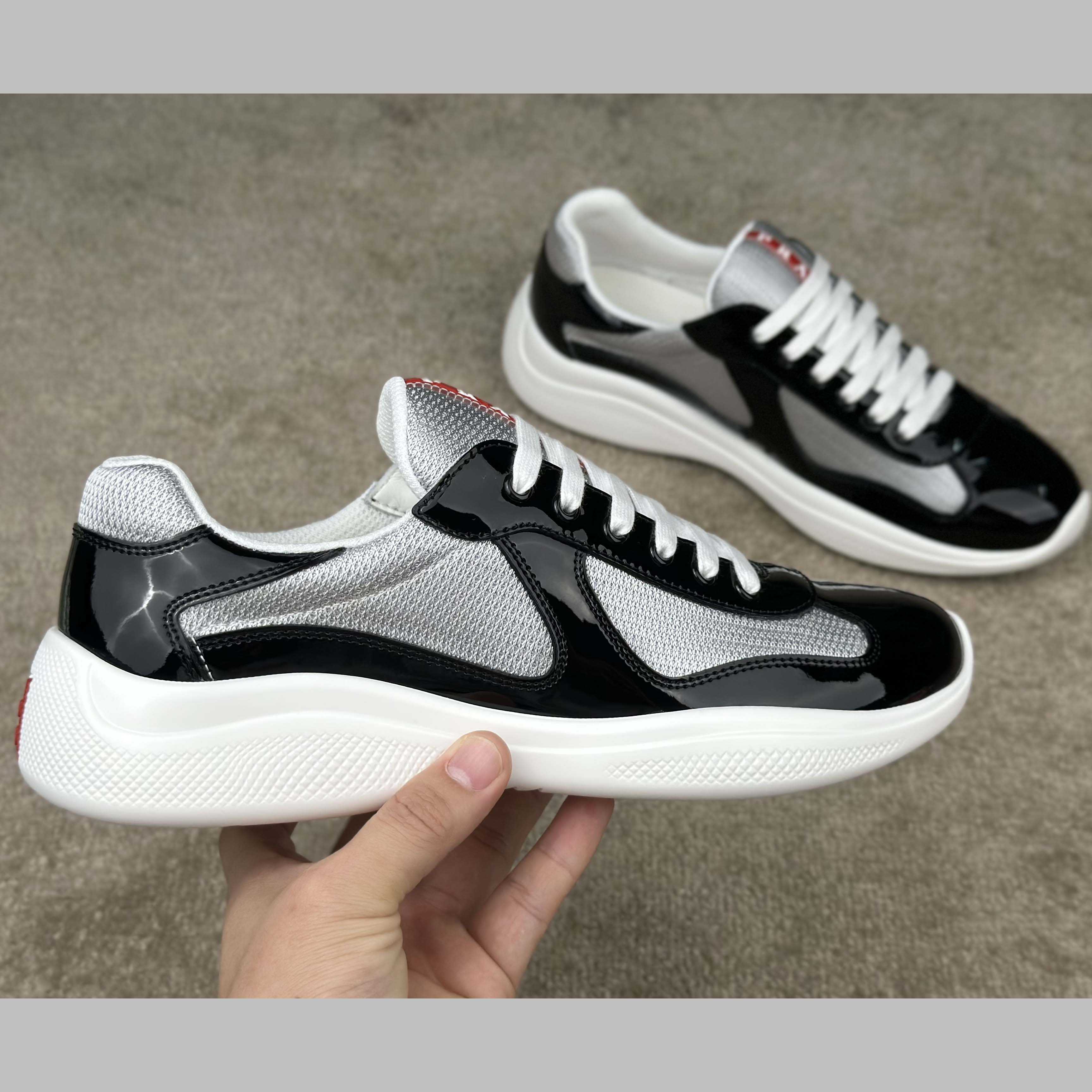 Prada Patent Leather And Technical Fabric Prada America's Cup Sneakers - DesignerGu
