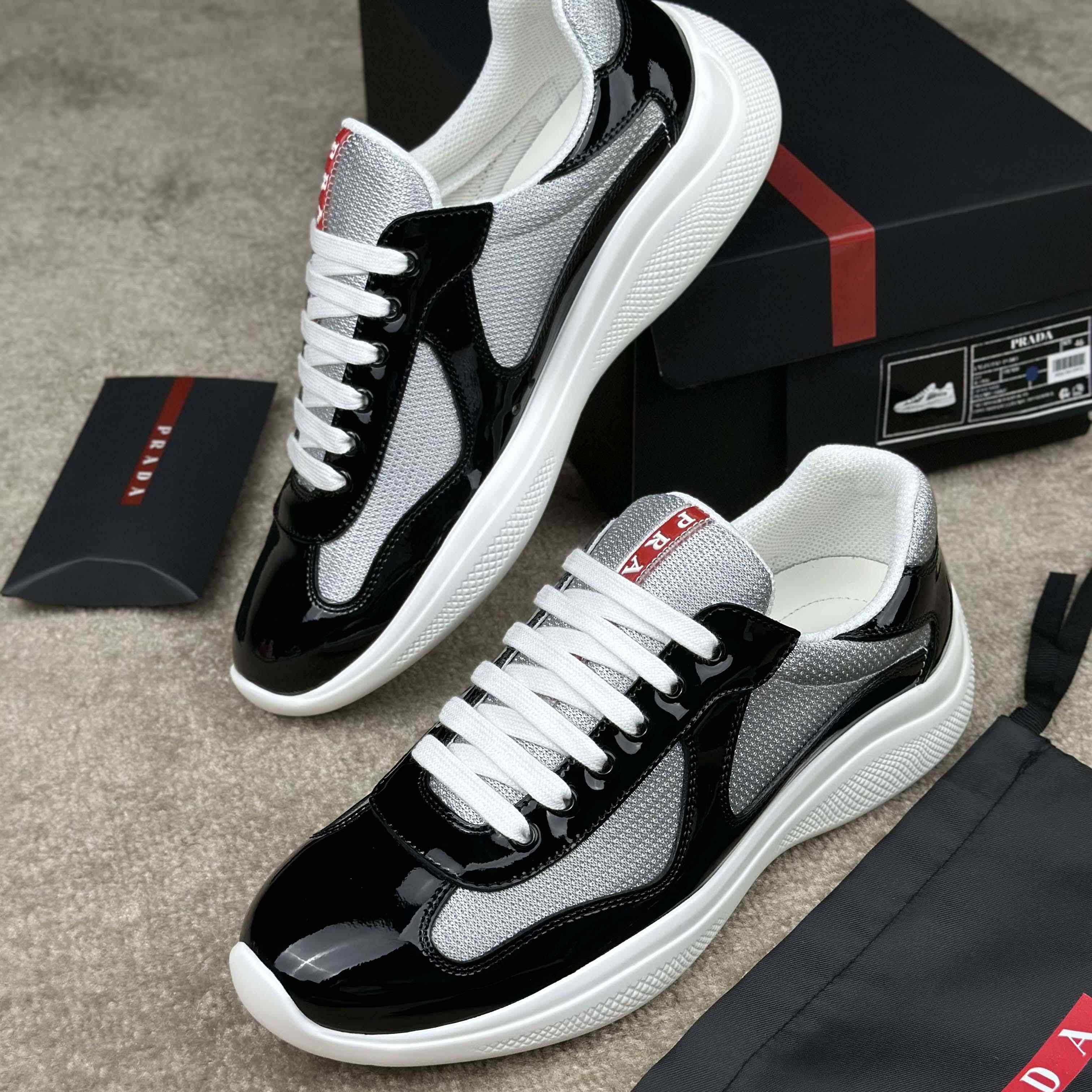 Prada Patent Leather And Technical Fabric Prada America's Cup Sneakers - DesignerGu
