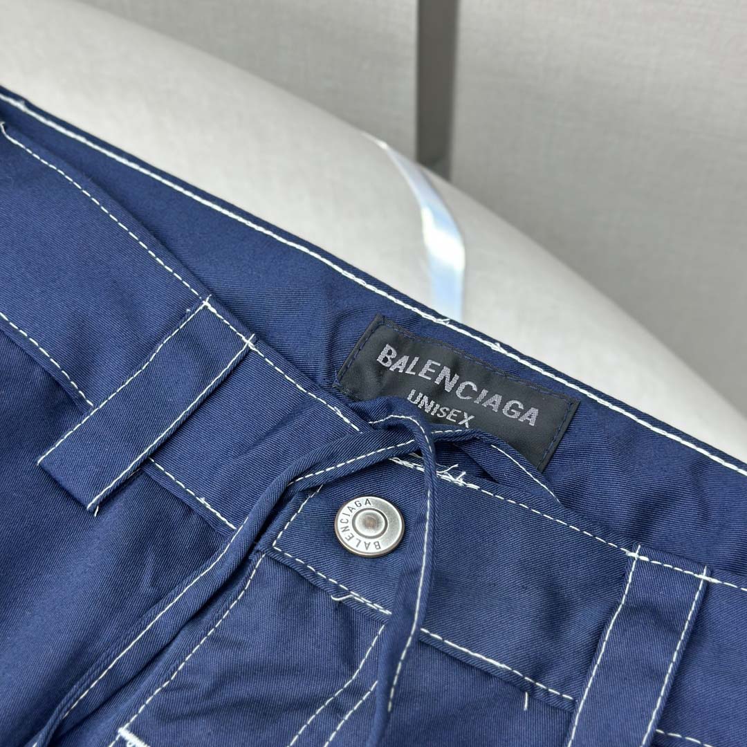 Balenciaga Utility Work Pants In Navy Mixed Cotton Twill - DesignerGu
