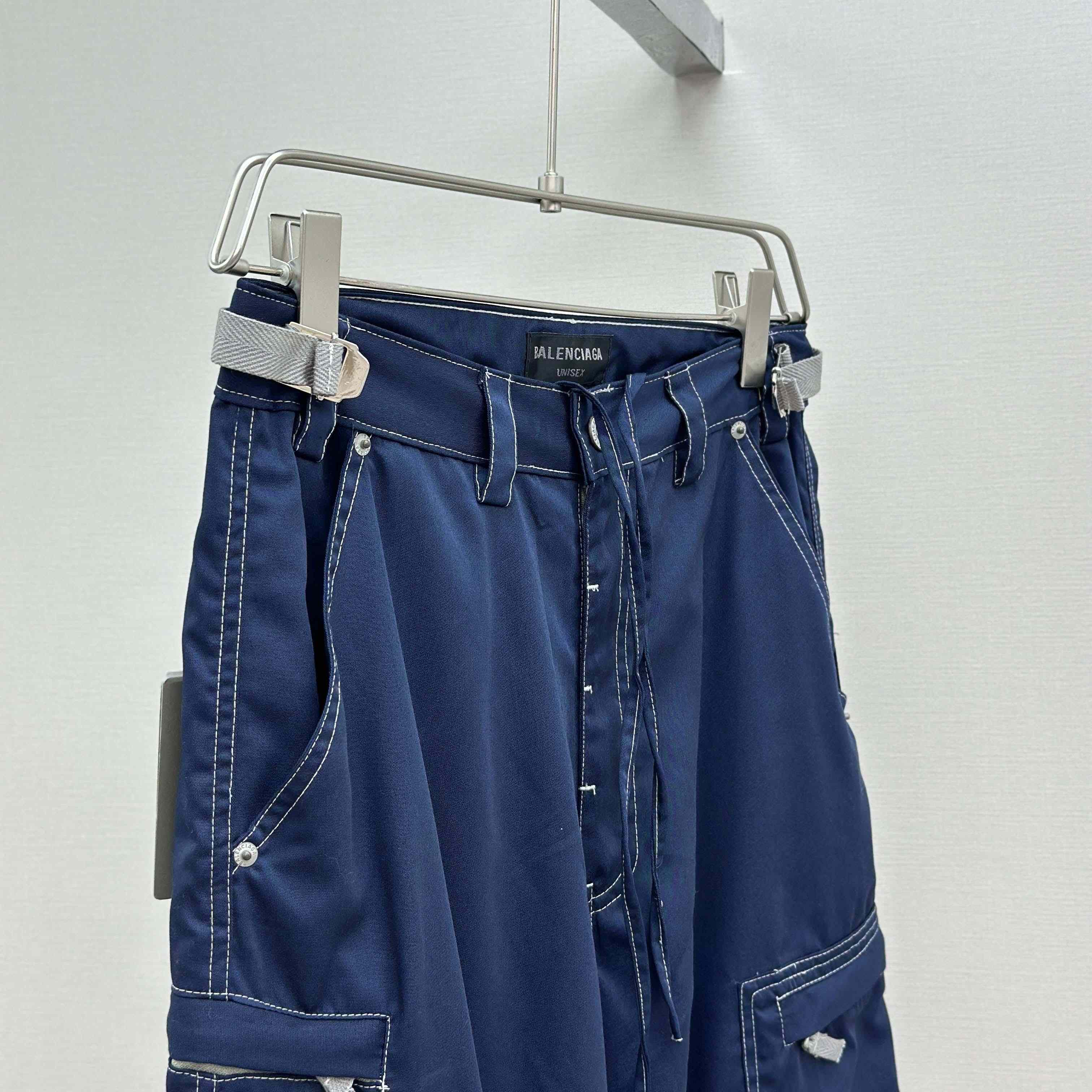 Balenciaga Utility Work Pants In Navy Mixed Cotton Twill - DesignerGu