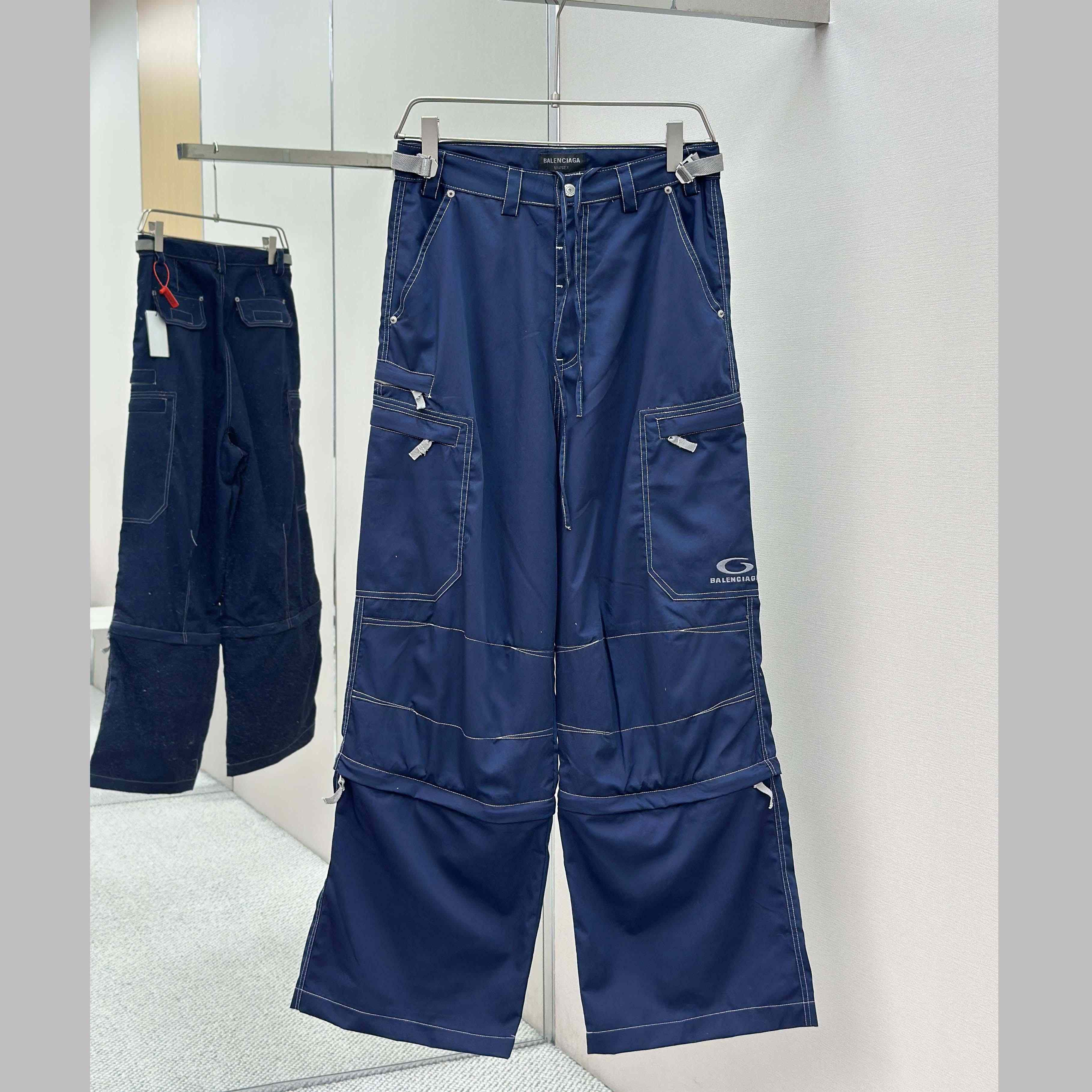 Balenciaga Utility Work Pants In Navy Mixed Cotton Twill - DesignerGu