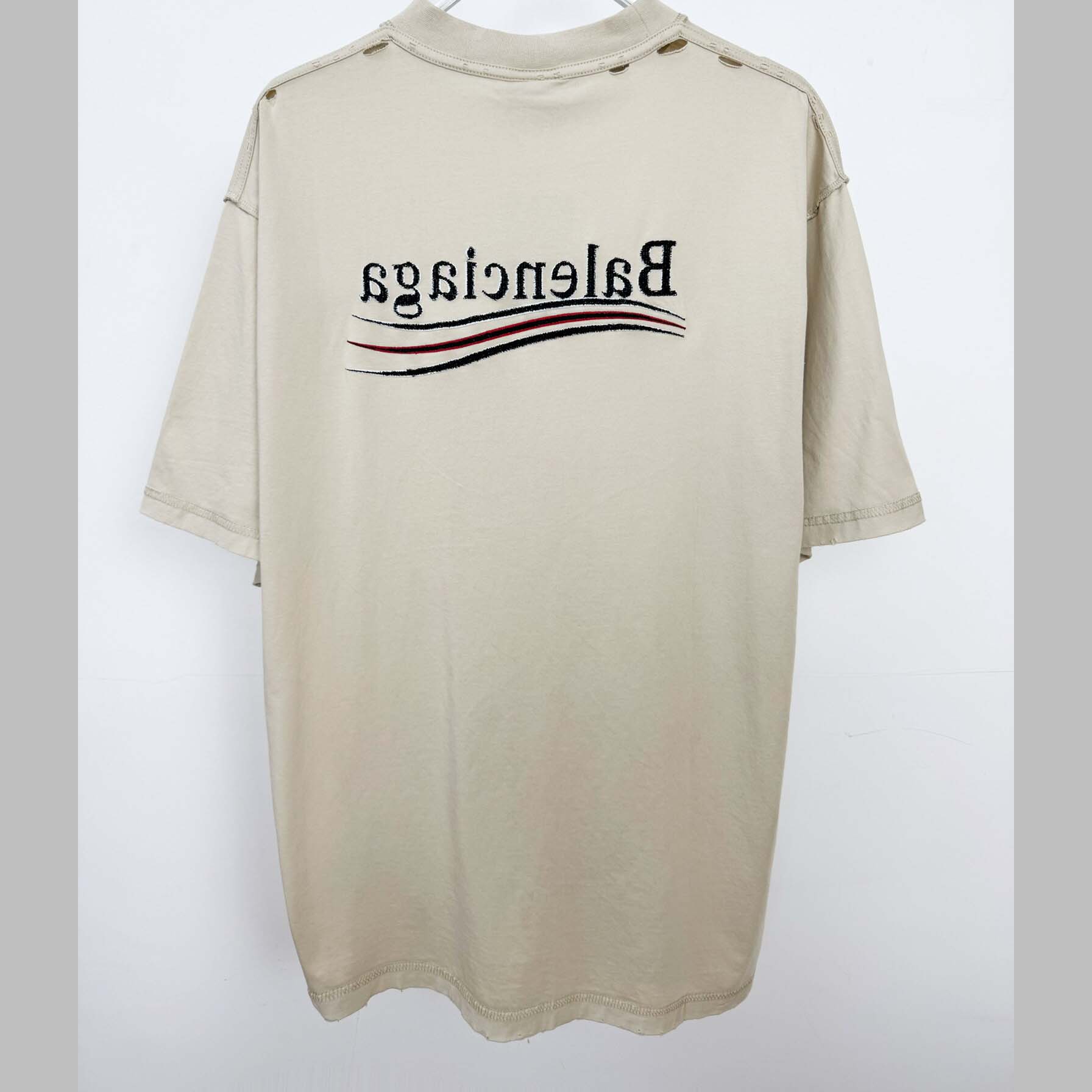 Balenciaga Embroidered Logo Wave Political Campaign T-Shirt  - DesignerGu