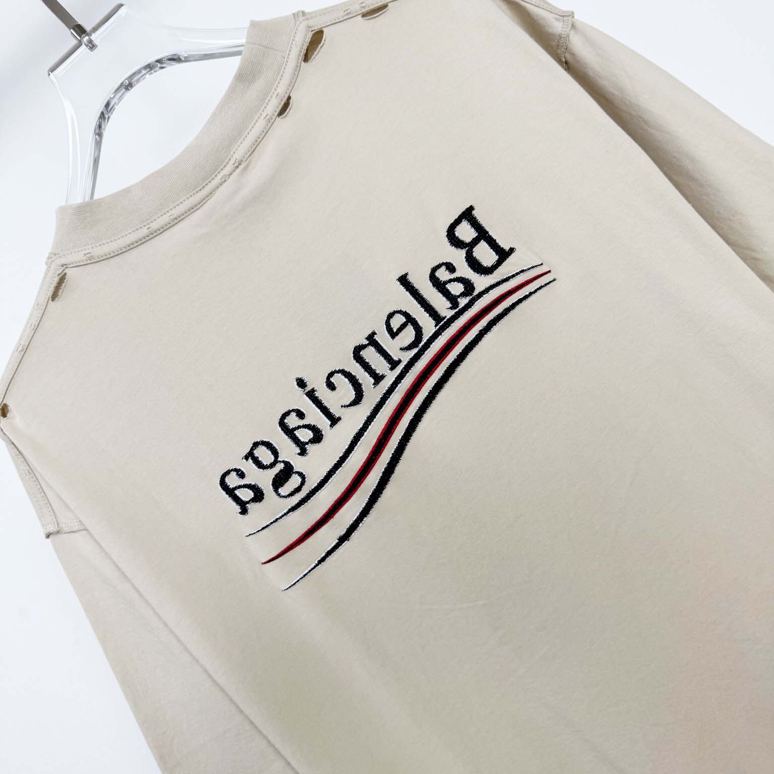 Balenciaga Embroidered Logo Wave Political Campaign T-Shirt  - DesignerGu