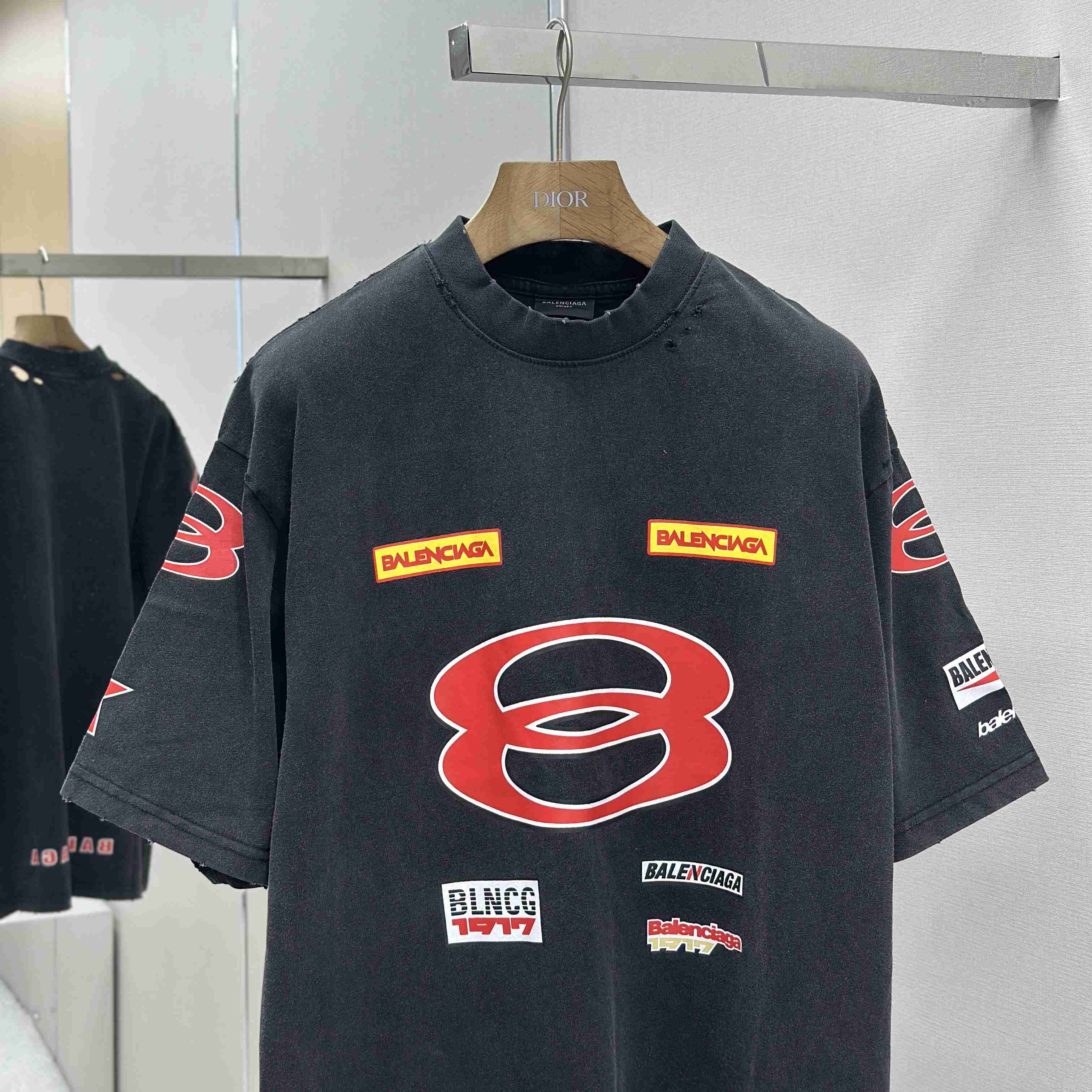 Balenciaga Sponsor Logos T-Shirt Oversized In Faded Washed Black - DesignerGu