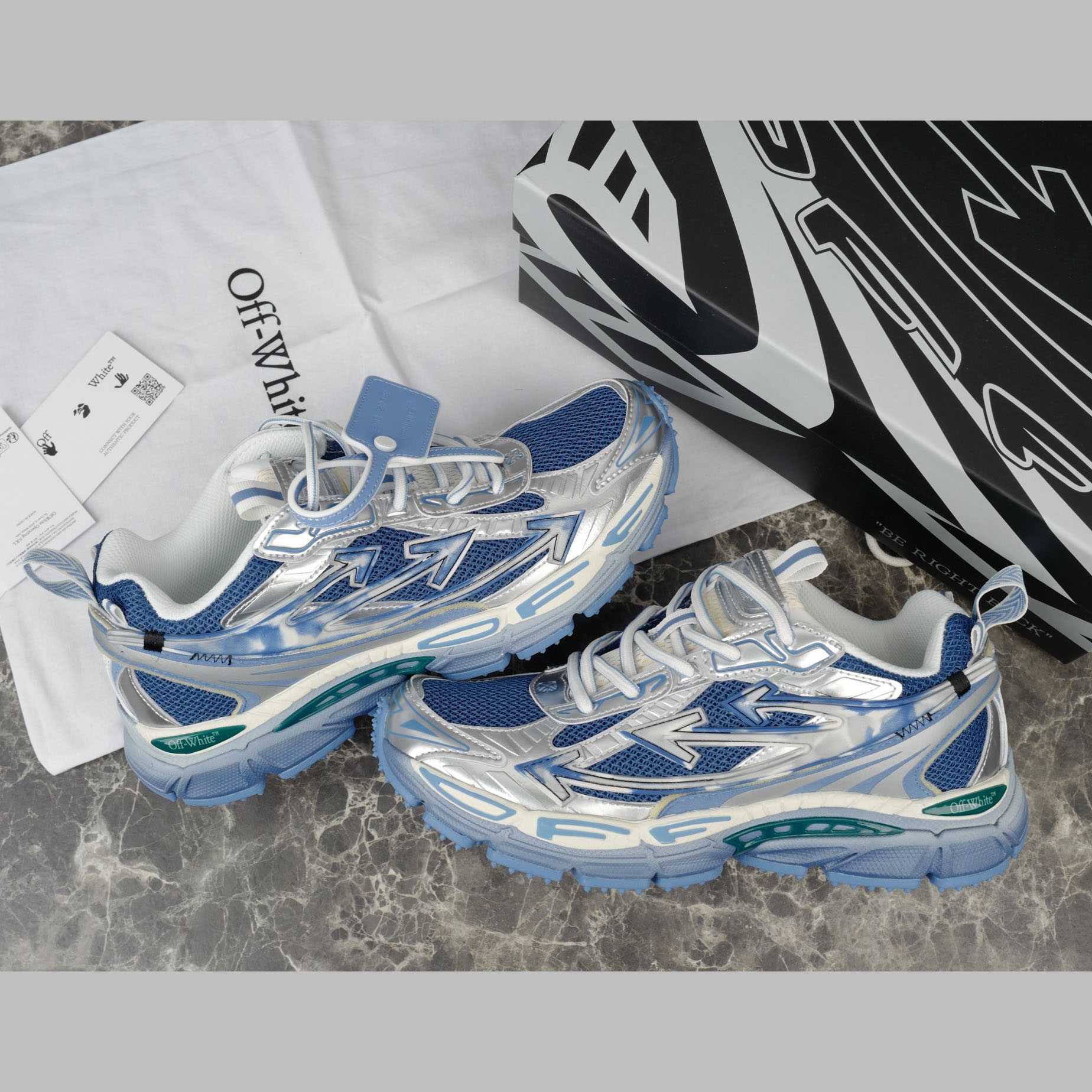 Off-White Silver/Blue Be Right Back - DesignerGu