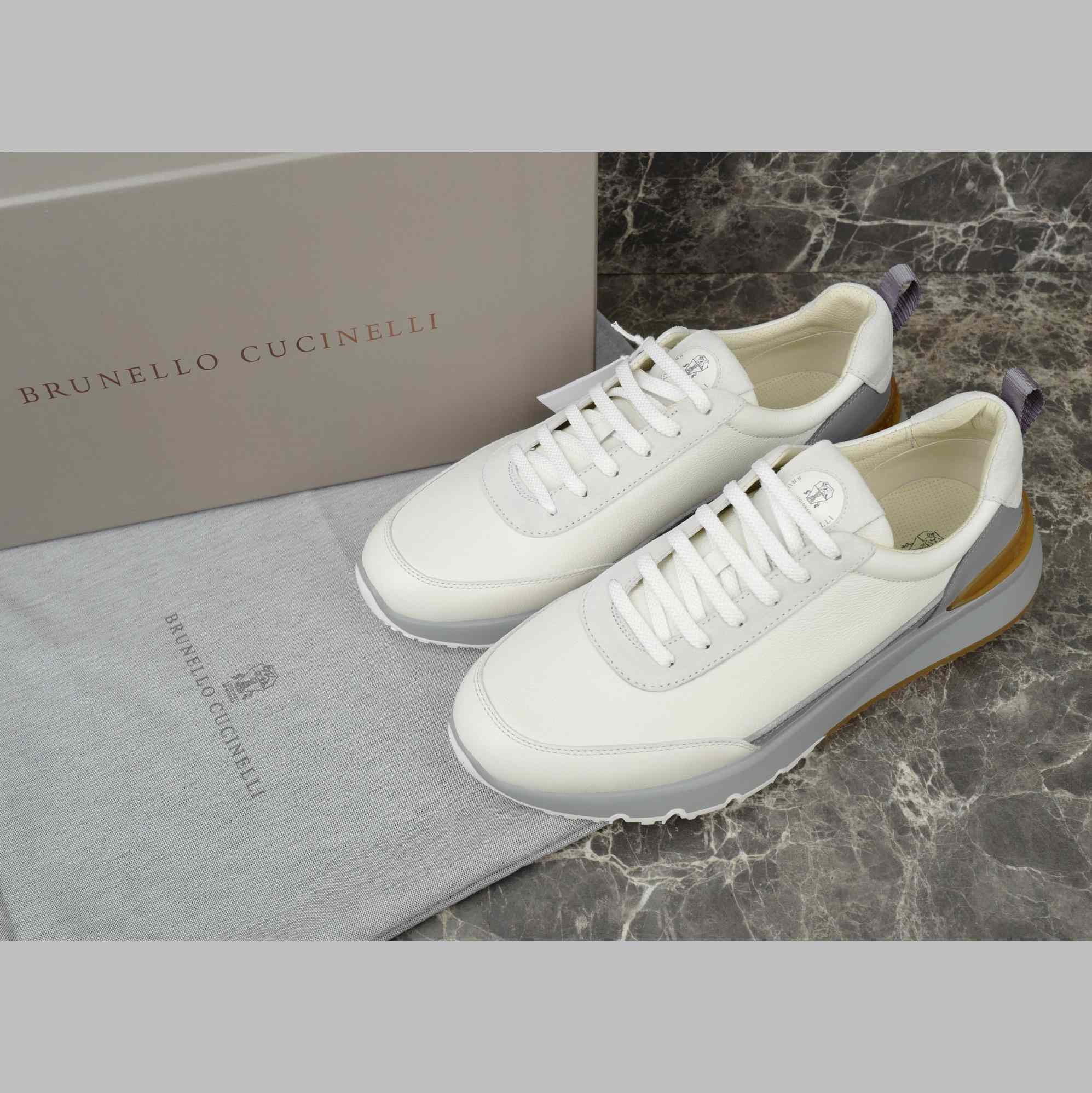 Brunello Cucinelli Washed Suede And Semi-polished Calfskin Runners  - DesignerGu