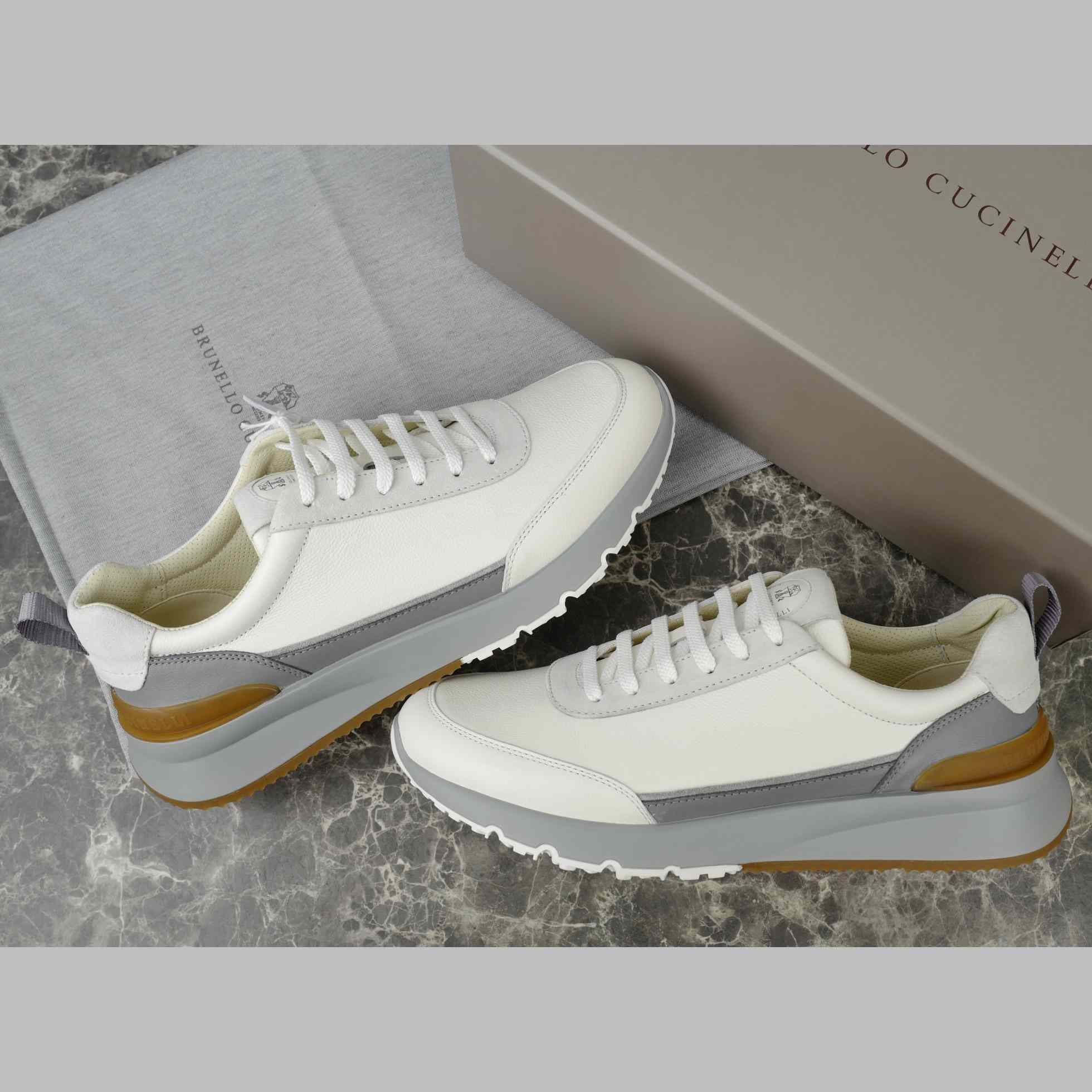 Brunello Cucinelli Washed Suede And Semi-polished Calfskin Runners  - DesignerGu