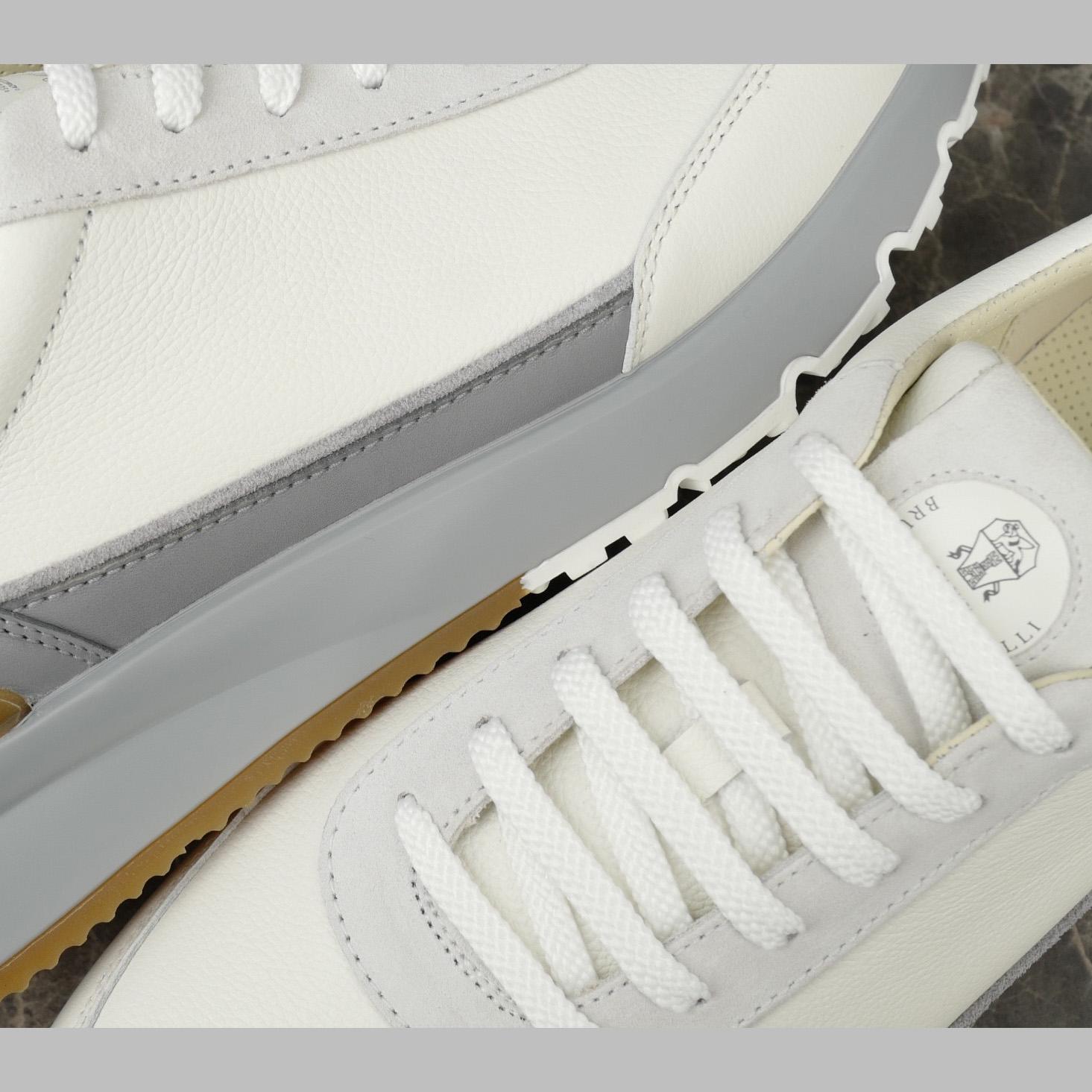 Brunello Cucinelli Washed Suede And Semi-polished Calfskin Runners  - DesignerGu