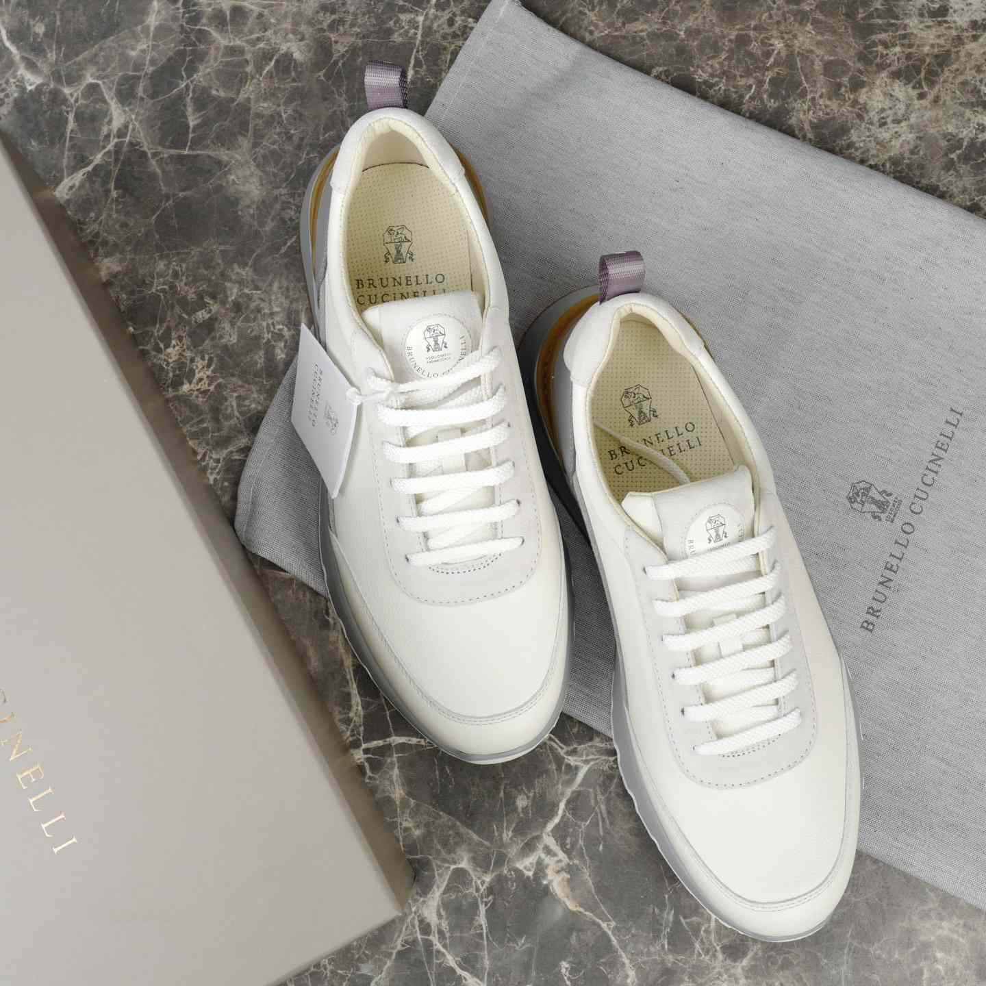 Brunello Cucinelli Washed Suede And Semi-polished Calfskin Runners  - DesignerGu