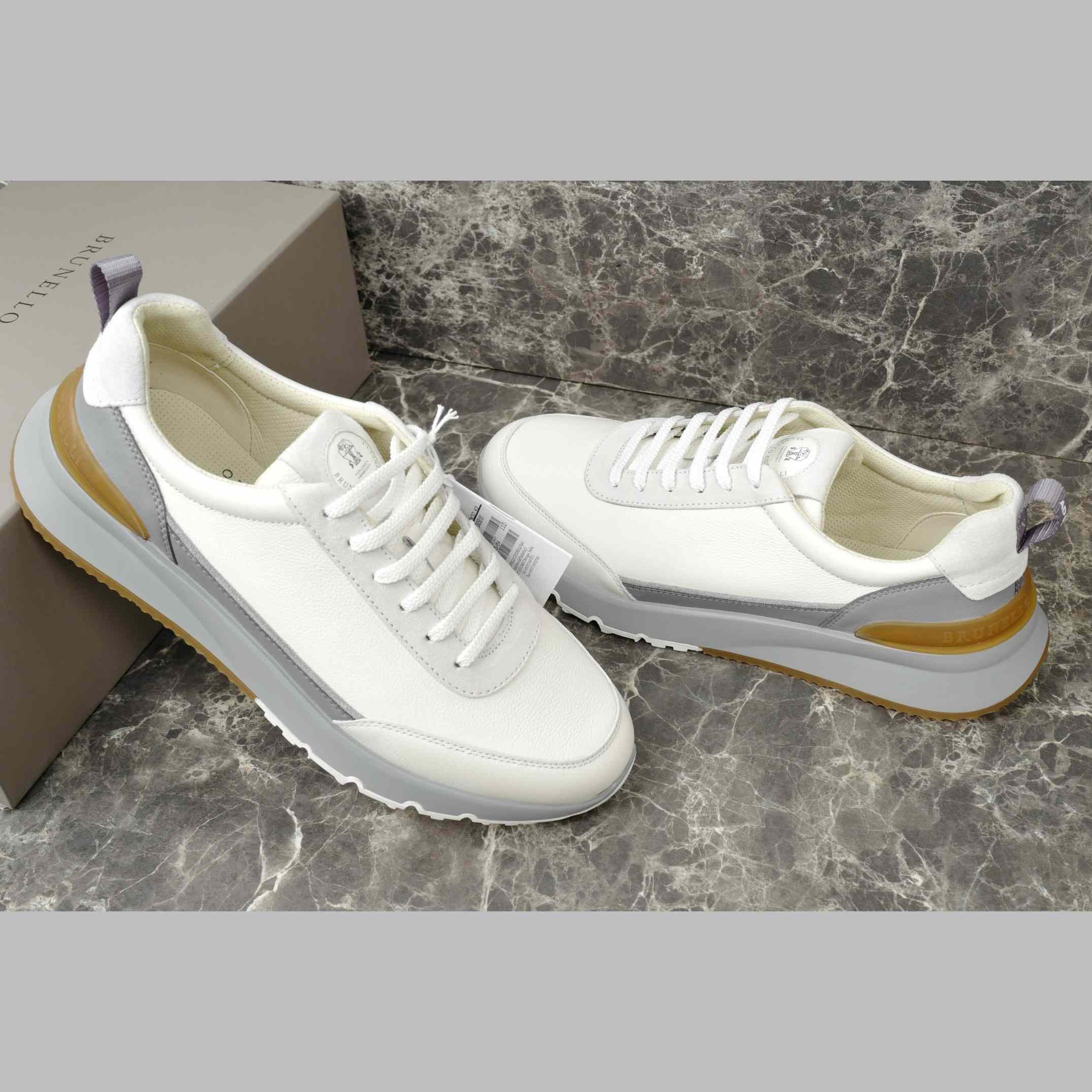 Brunello Cucinelli Washed Suede And Semi-polished Calfskin Runners  - DesignerGu