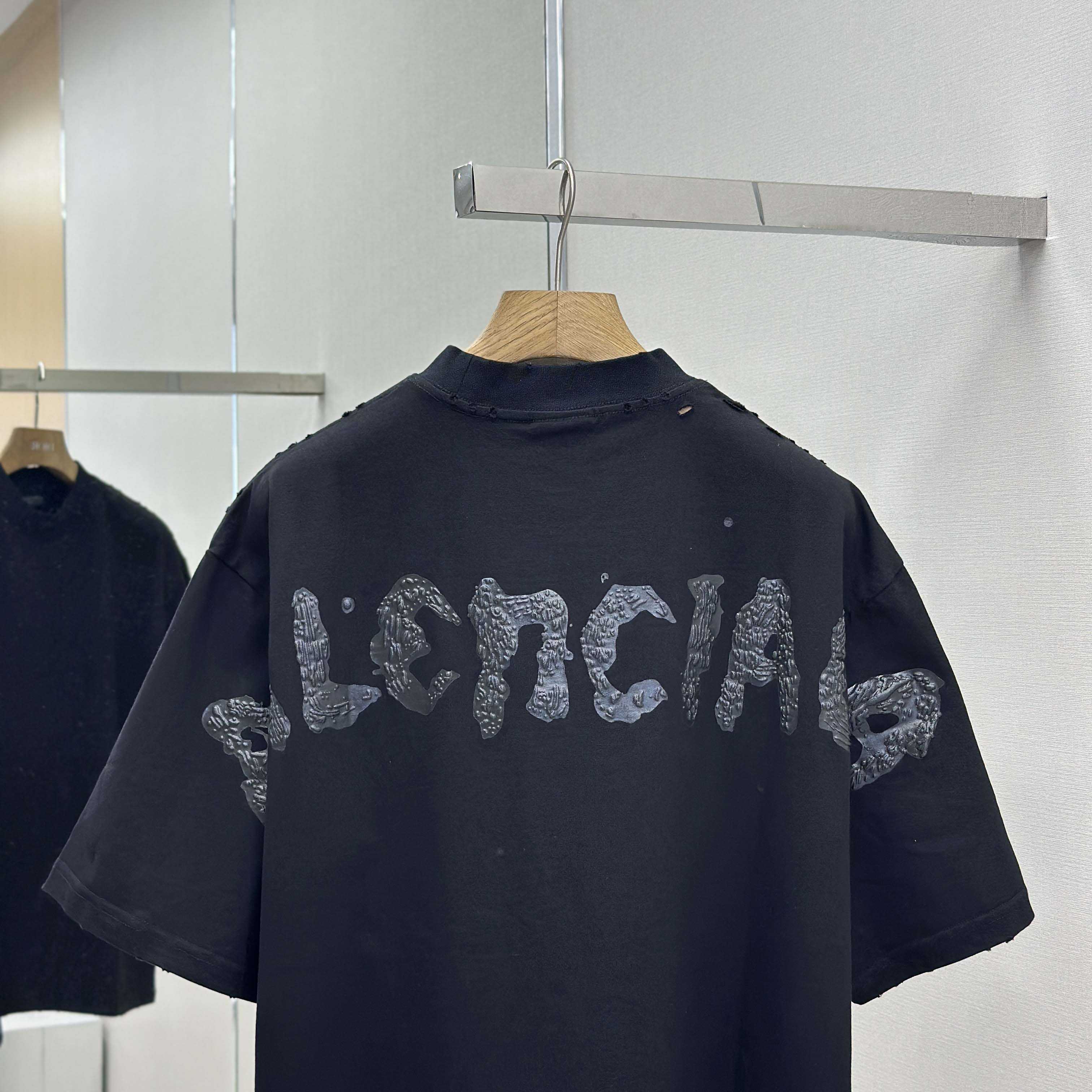 Balenciaga Painted T-Shirt Medium Fit In Faded Washed Black - DesignerGu