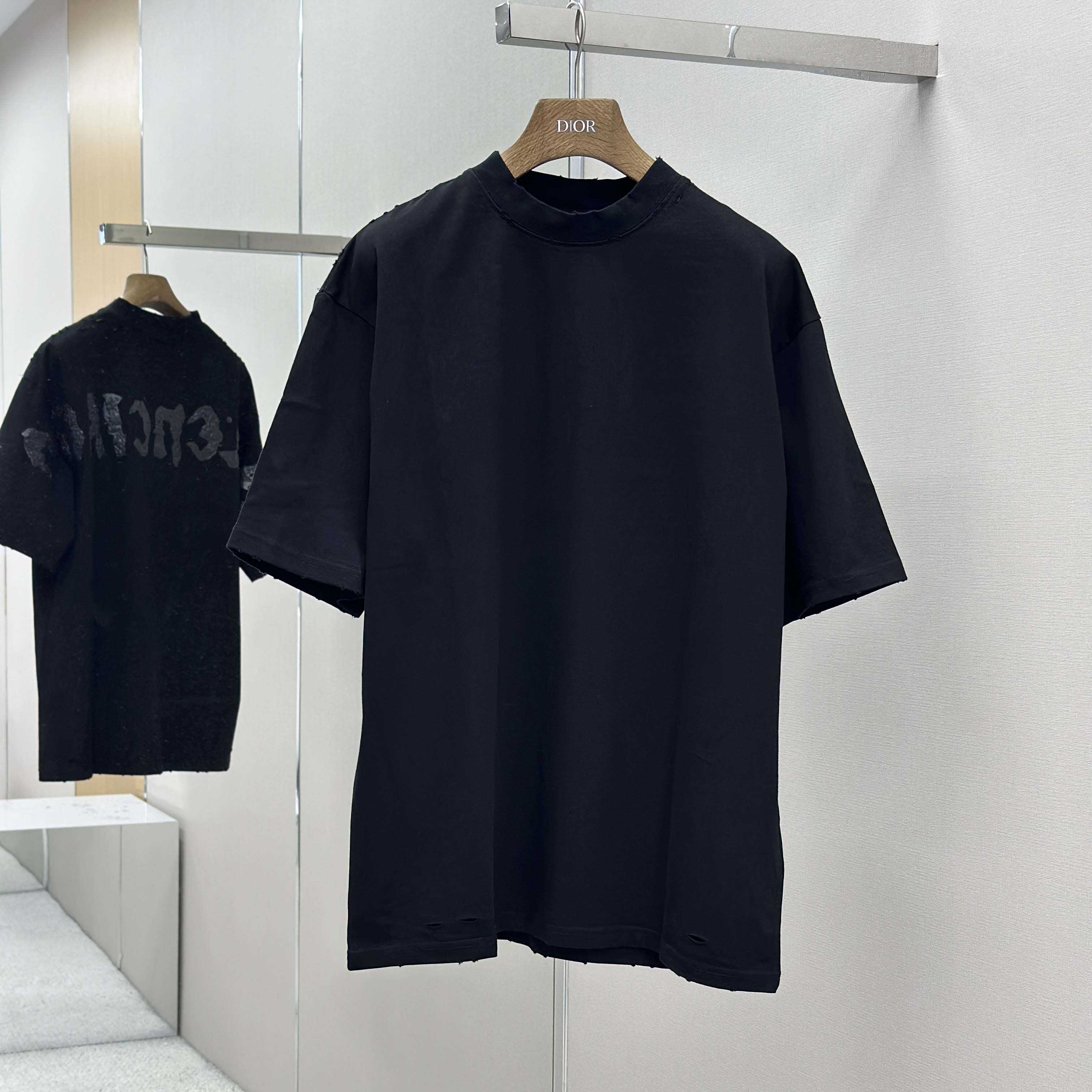 Balenciaga Painted T-Shirt Medium Fit In Faded Washed Black - DesignerGu