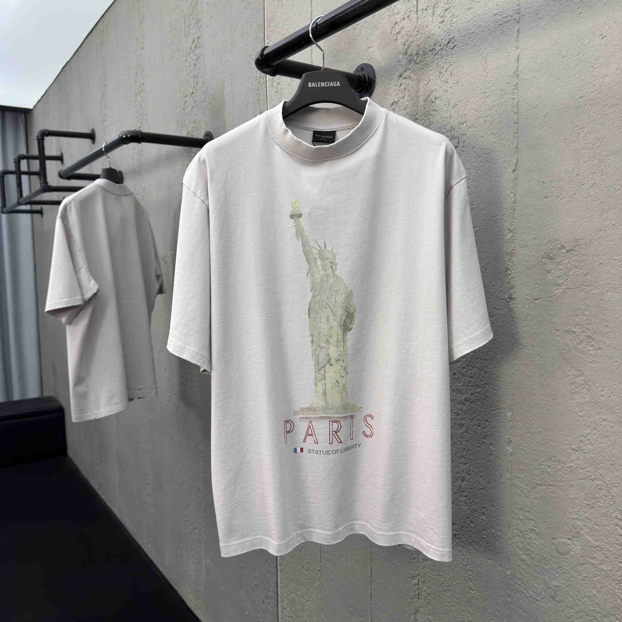 Balenciaga Paris Liberty T-Shirt Medium Fit In Off White Vintage Jersey - DesignerGu
