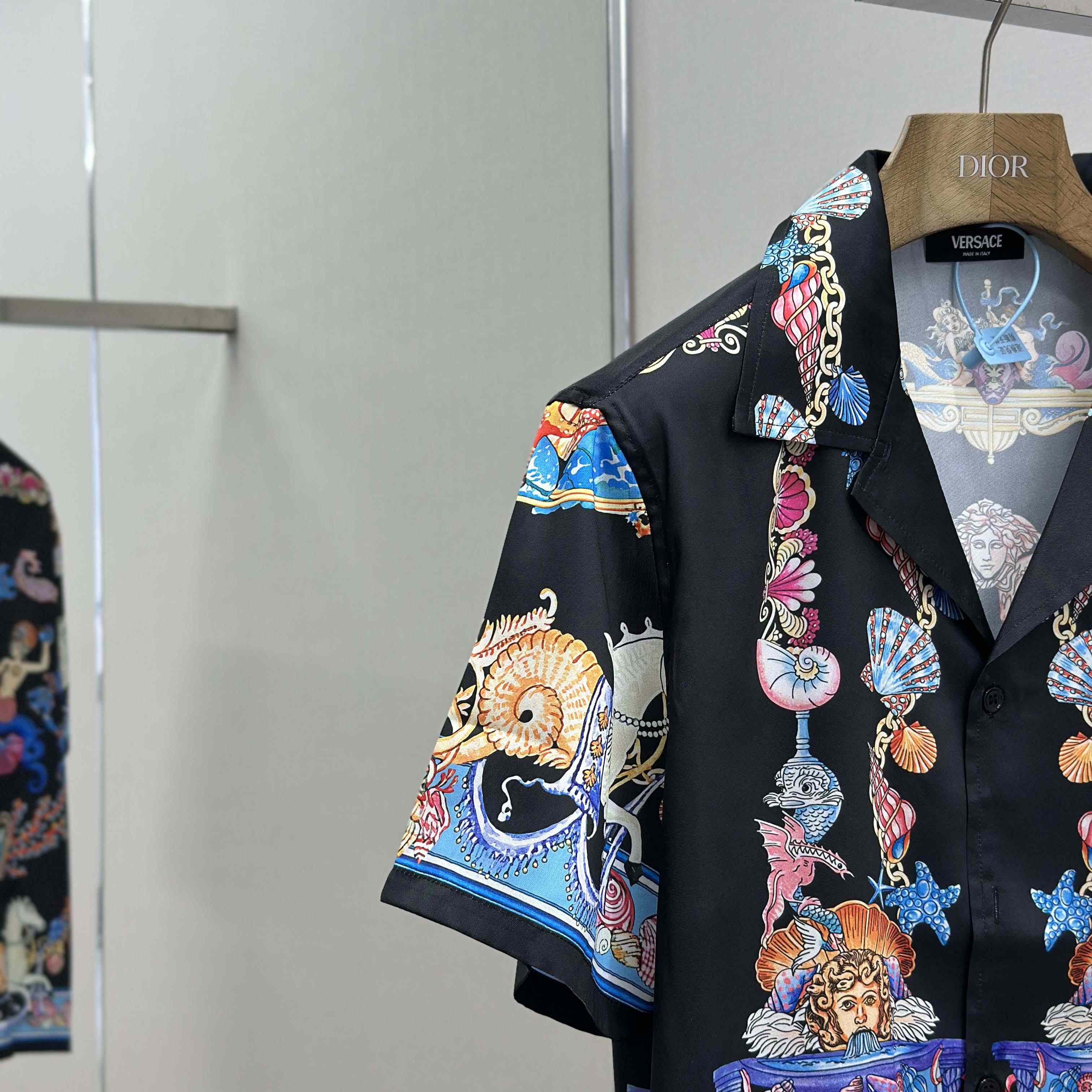 Versace Coral Theatre Silk Shirt & Silk Shorts - DesignerGu