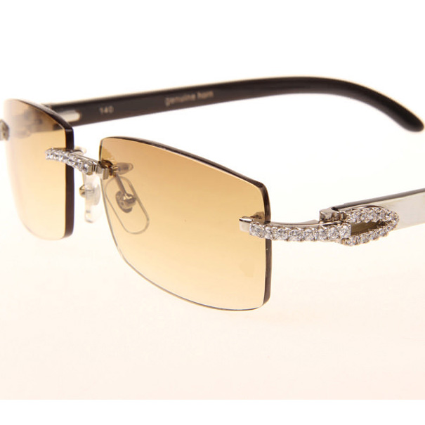 Cartier CT_3524012 Big Diamond White Mix Black Buffalo Sunglasses In Silver Brown - DesignerGu