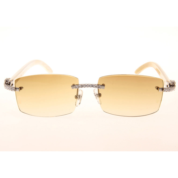 Cartier CT_3524012 Big Diamond White Buffalo Sunglasses In Silver Brown - DesignerGu