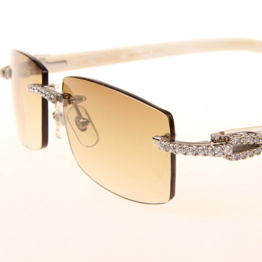 Cartier CT_3524012 Big Diamond White Buffalo Sunglasses In Silver Brown - DesignerGu