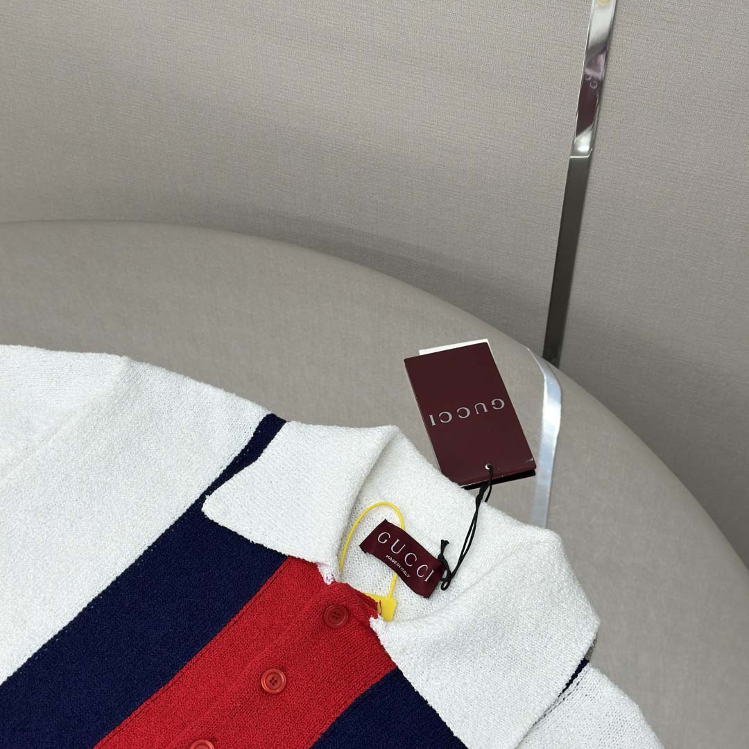 Gucci Cotton Blend Terry Knit Polo Shirt In White - DesignerGu