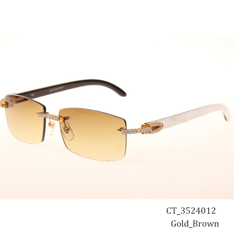 Cartier CT_3524012 Big Diamond White Mix Black Buffalo Sunglasses In Gold Brown - DesignerGu
