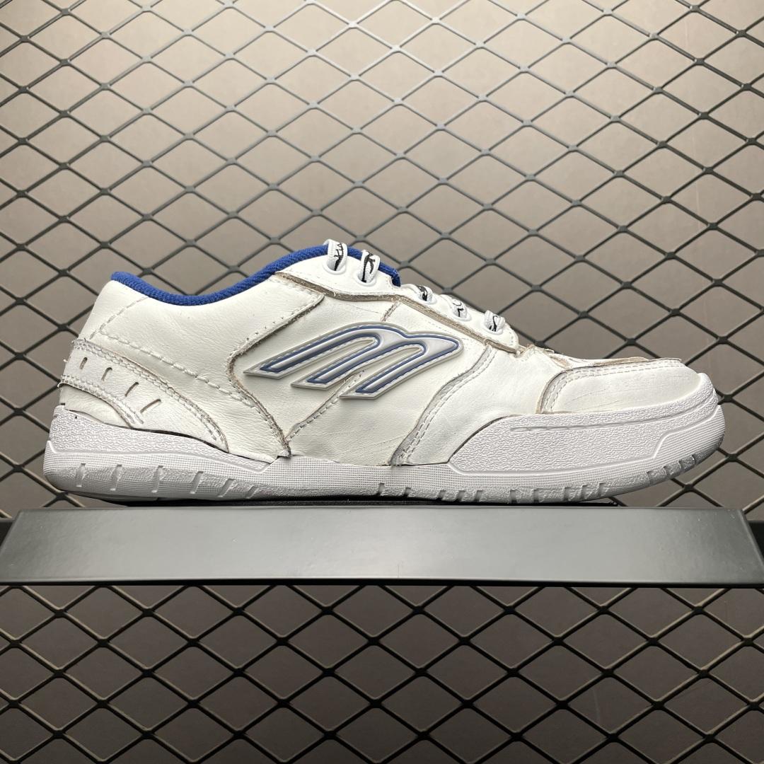 Balenciaga Hamptons Worn-Out Sneaker In White, Dark Blue And Grey Cowskin And Polyester - DesignerGu