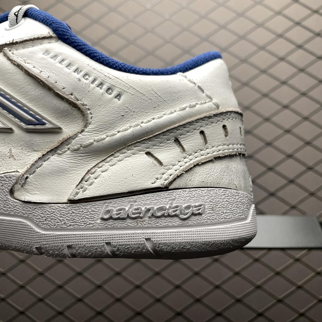 Balenciaga Hamptons Worn-Out Sneaker In White, Dark Blue And Grey Cowskin And Polyester - DesignerGu
