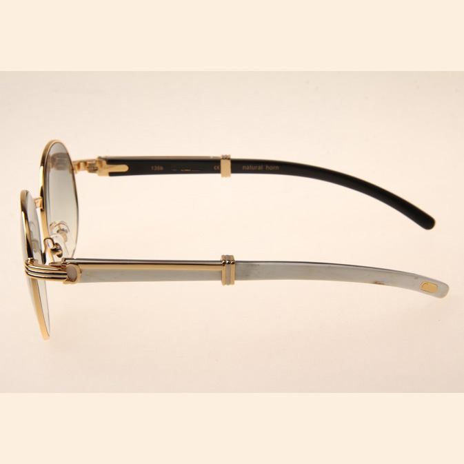 Cartier CT1990-0692 White Mix Black Buffalo Sunglasses In Gold Grey - DesignerGu
