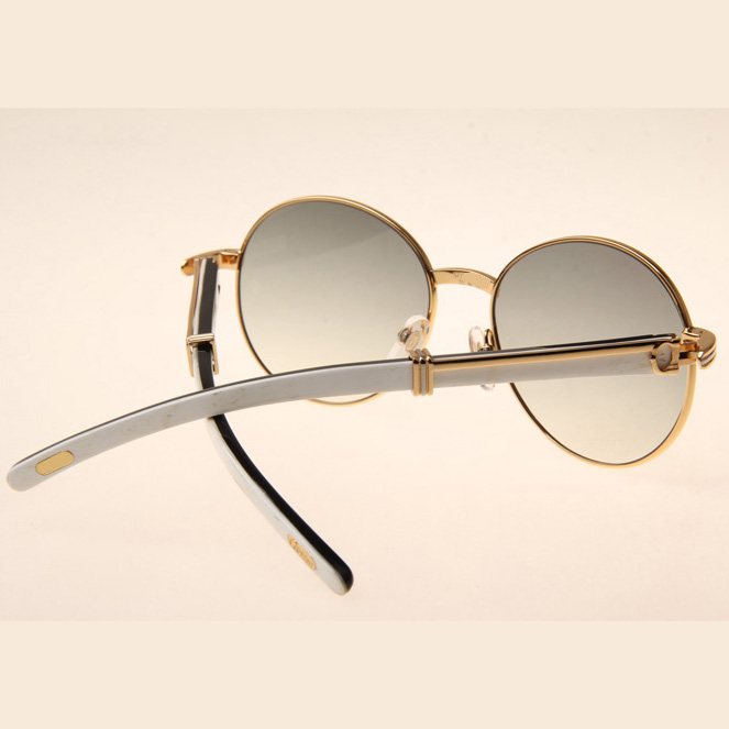 Cartier CT1990-0692 White Mix Black Buffalo Sunglasses In Gold Grey - DesignerGu