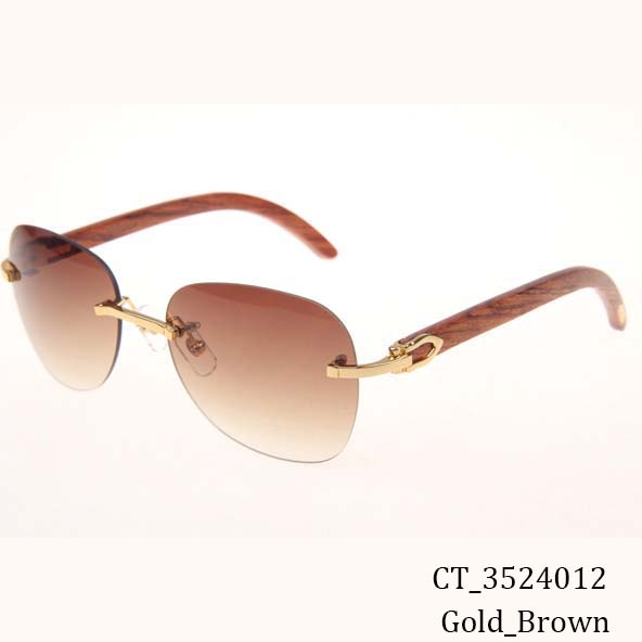 Cartier CT 3524012 Aviator Lens Wood Sunglasses In Gold Brown - DesignerGu