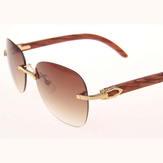 Cartier CT 3524012 Aviator Lens Wood Sunglasses In Gold Brown - DesignerGu