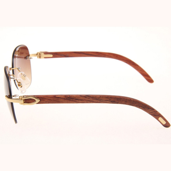 Cartier CT 3524012 Aviator Lens Wood Sunglasses In Gold Brown - DesignerGu