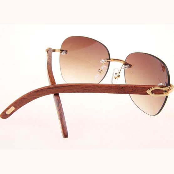 Cartier CT 3524012 Aviator Lens Wood Sunglasses In Gold Brown - DesignerGu