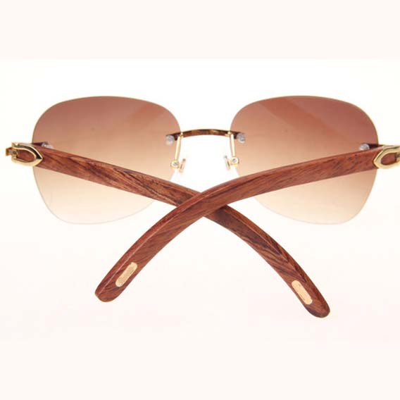 Cartier CT 3524012 Aviator Lens Wood Sunglasses In Gold Brown - DesignerGu