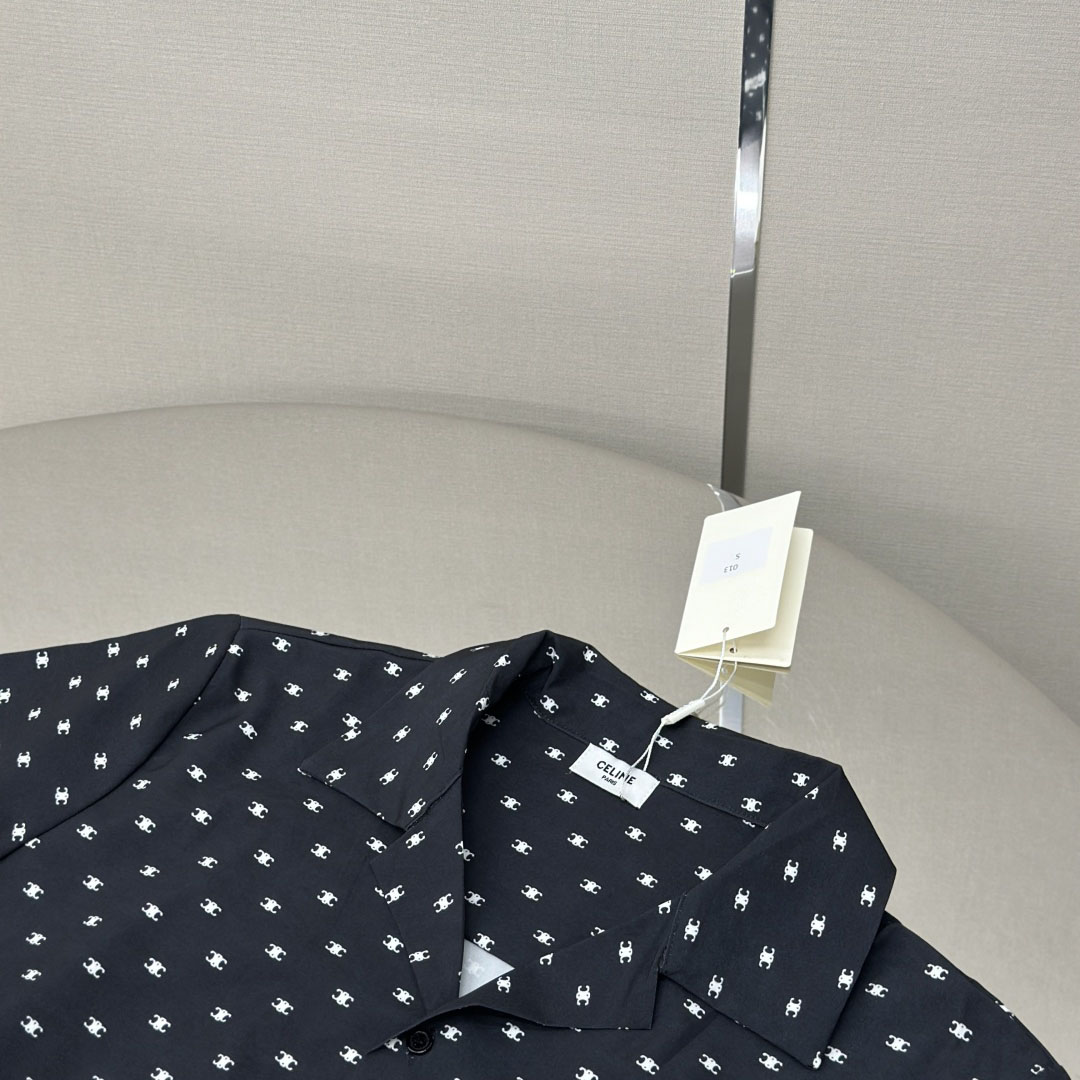 Celine Bowling Shirt In Micro Triomphe Print Viscose - DesignerGu