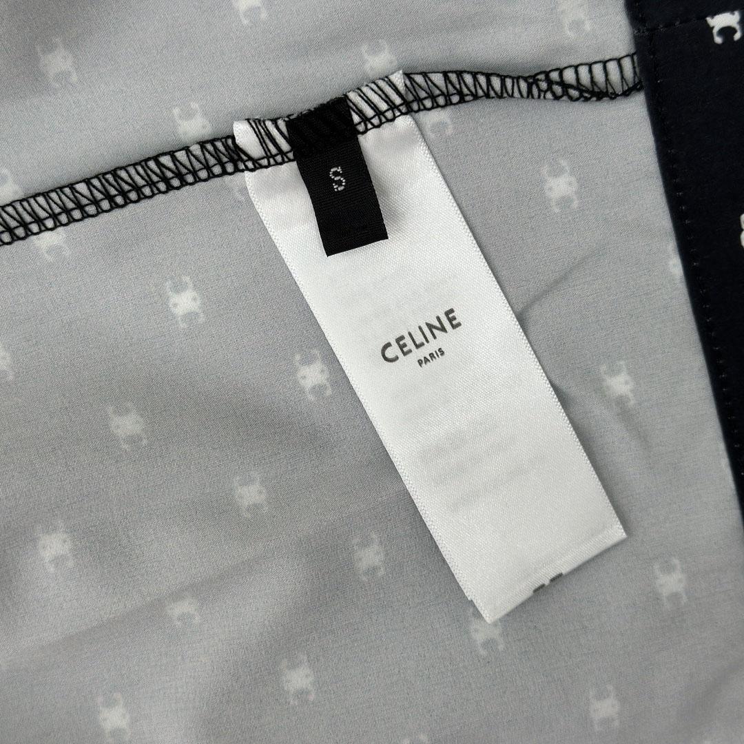 Celine Bowling Shirt In Micro Triomphe Print Viscose - DesignerGu