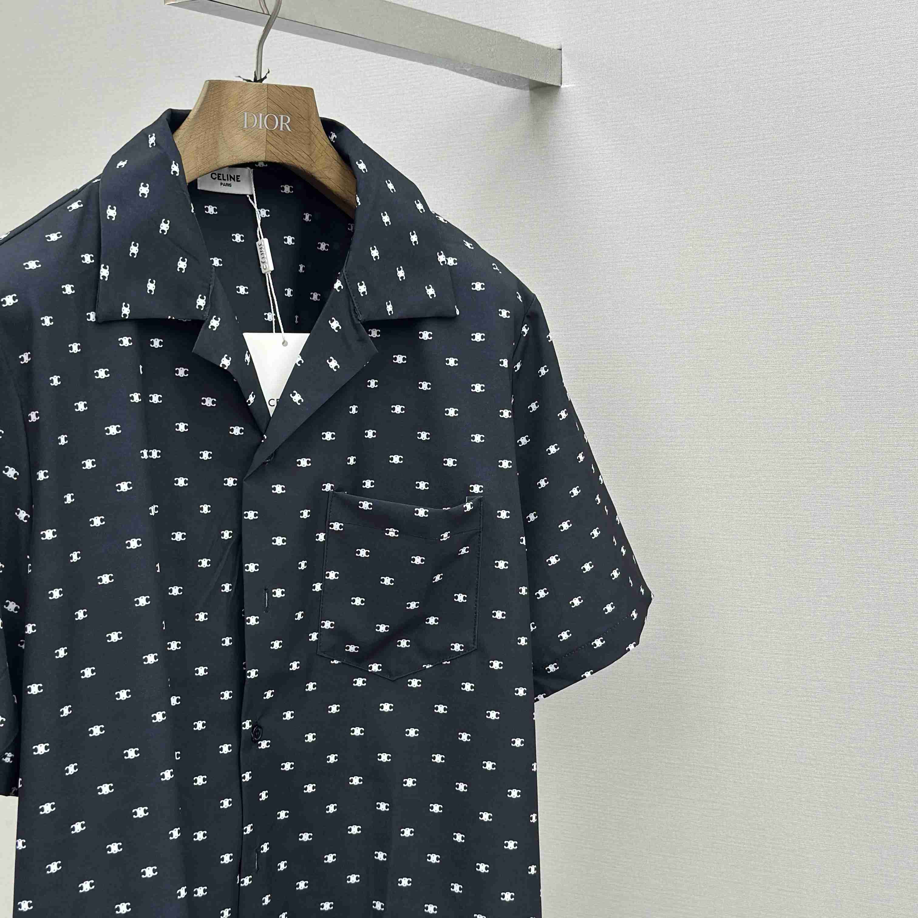 Celine Bowling Shirt In Micro Triomphe Print Viscose - DesignerGu