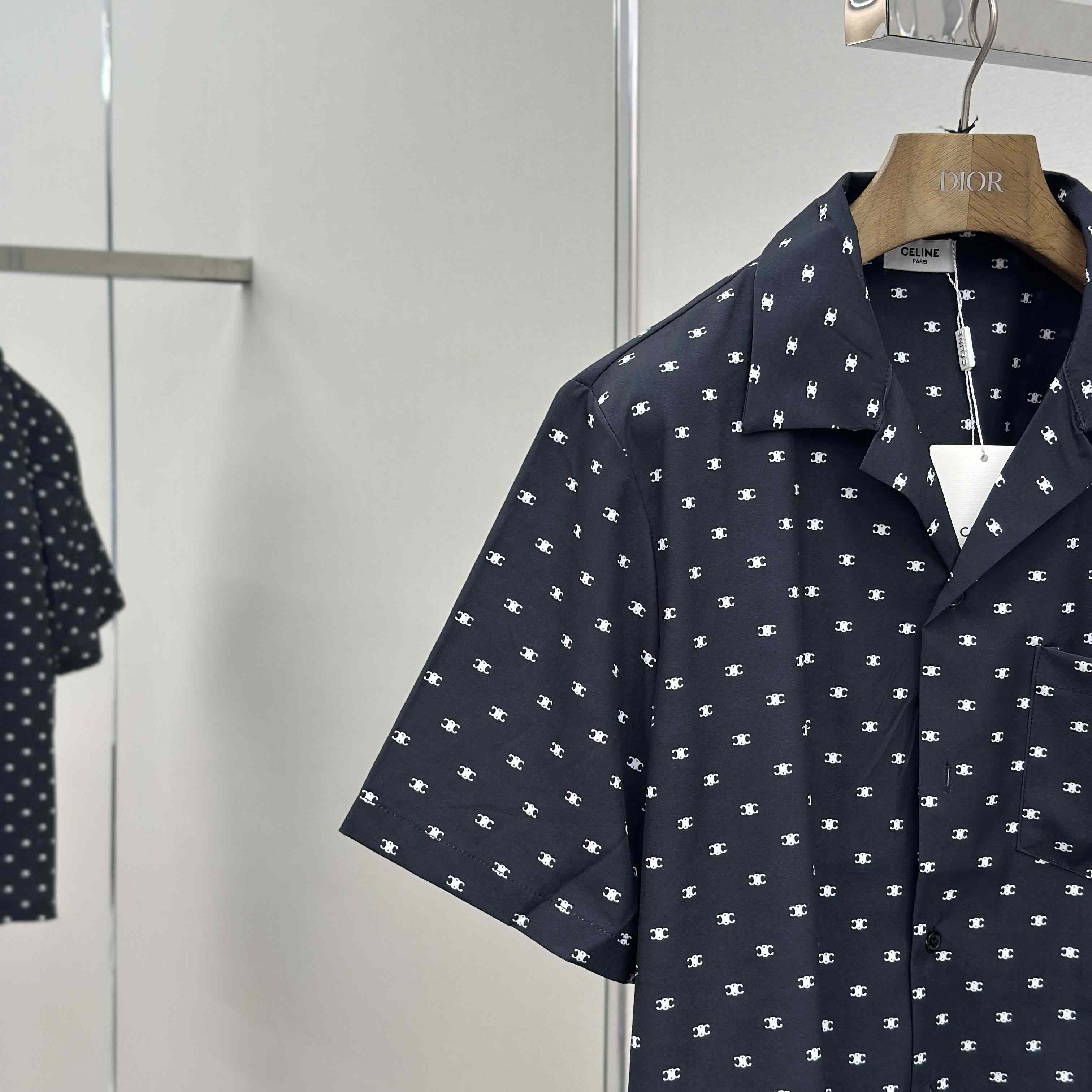 Celine Bowling Shirt In Micro Triomphe Print Viscose - DesignerGu