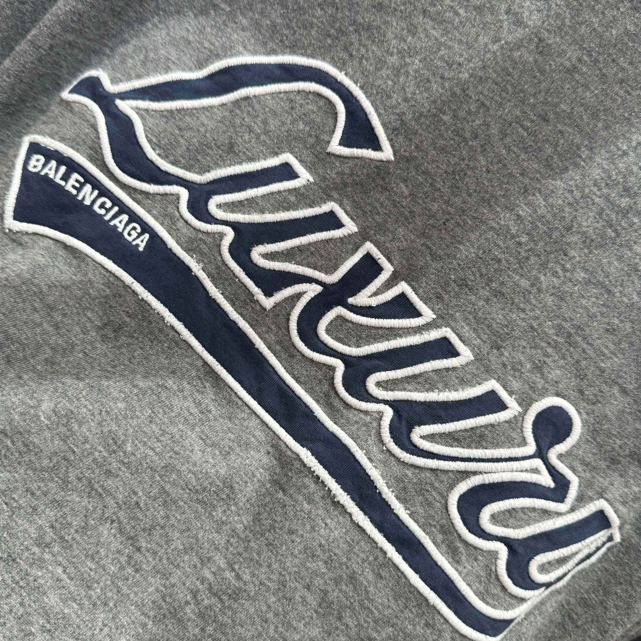 Balenciaga Luxury Script Oversized T-Shirt In Dark Heather Grey And Blue Dry Jersey - DesignerGu