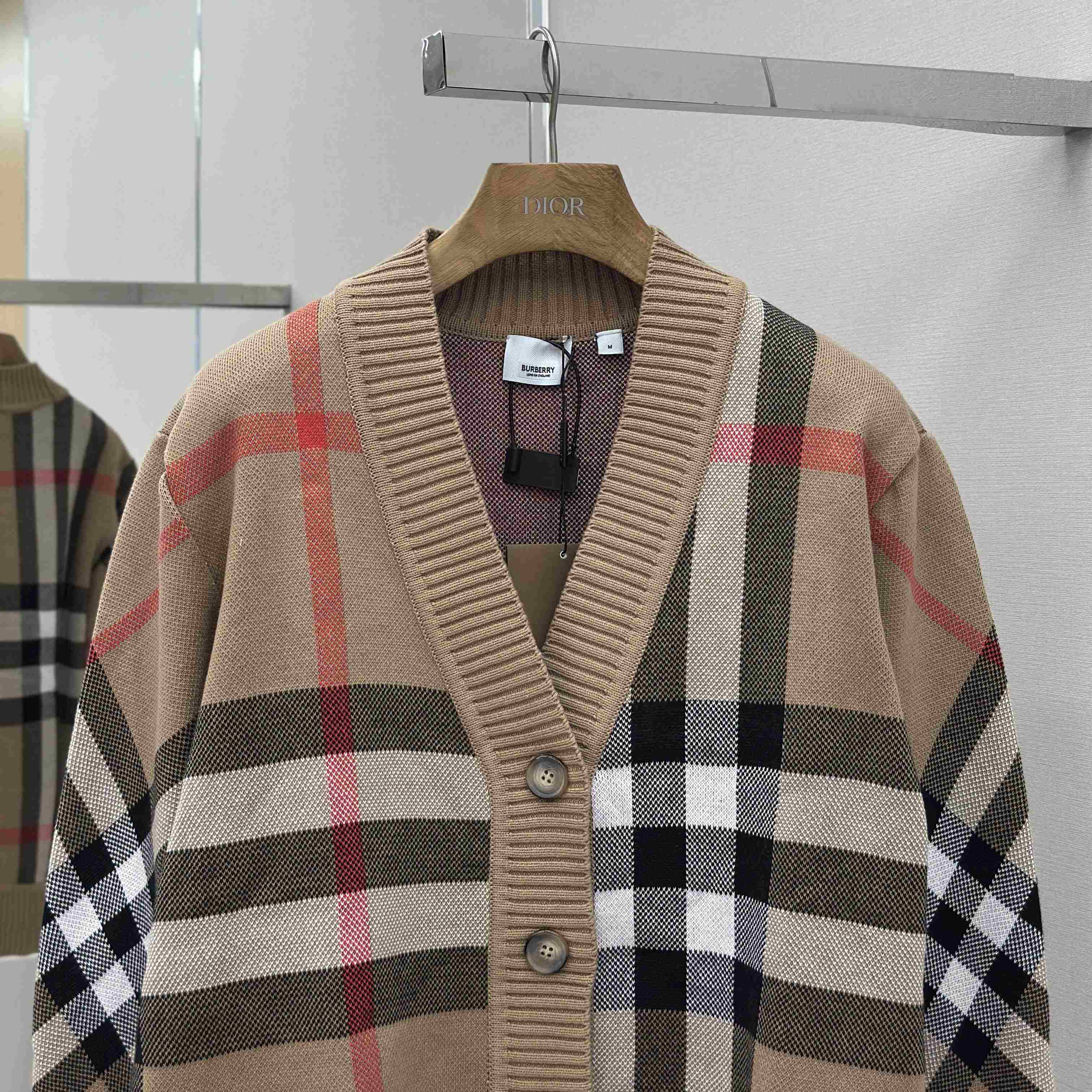 Burberry Check Wool Blend Cardigan - DesignerGu