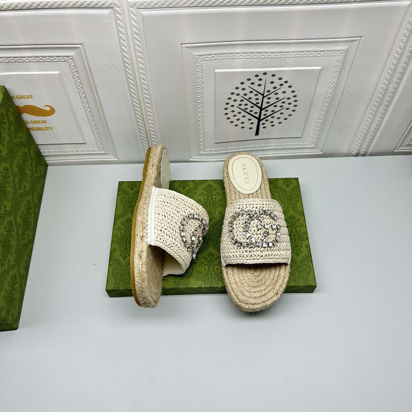 Gucci Women's espadrille with crystal Interlocking G - DesignerGu