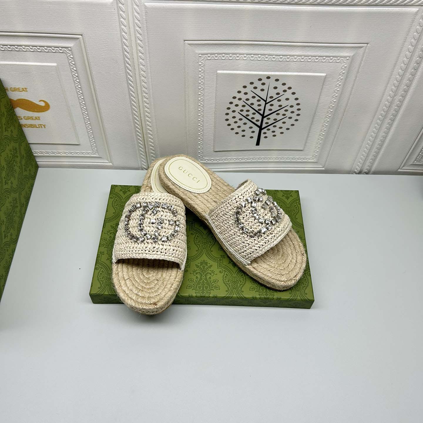 Gucci Women's espadrille with crystal Interlocking G - DesignerGu