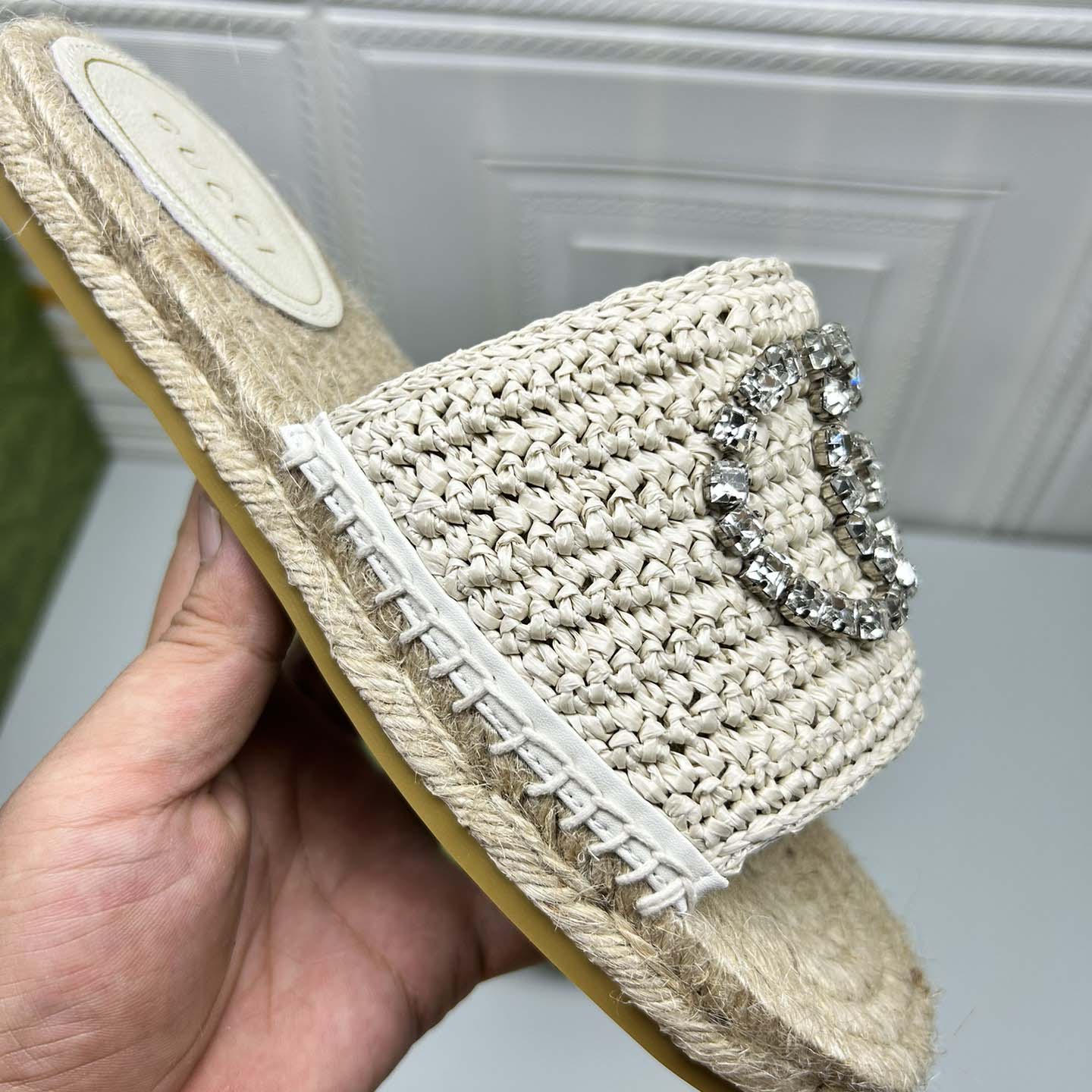 Gucci Women's espadrille with crystal Interlocking G - DesignerGu