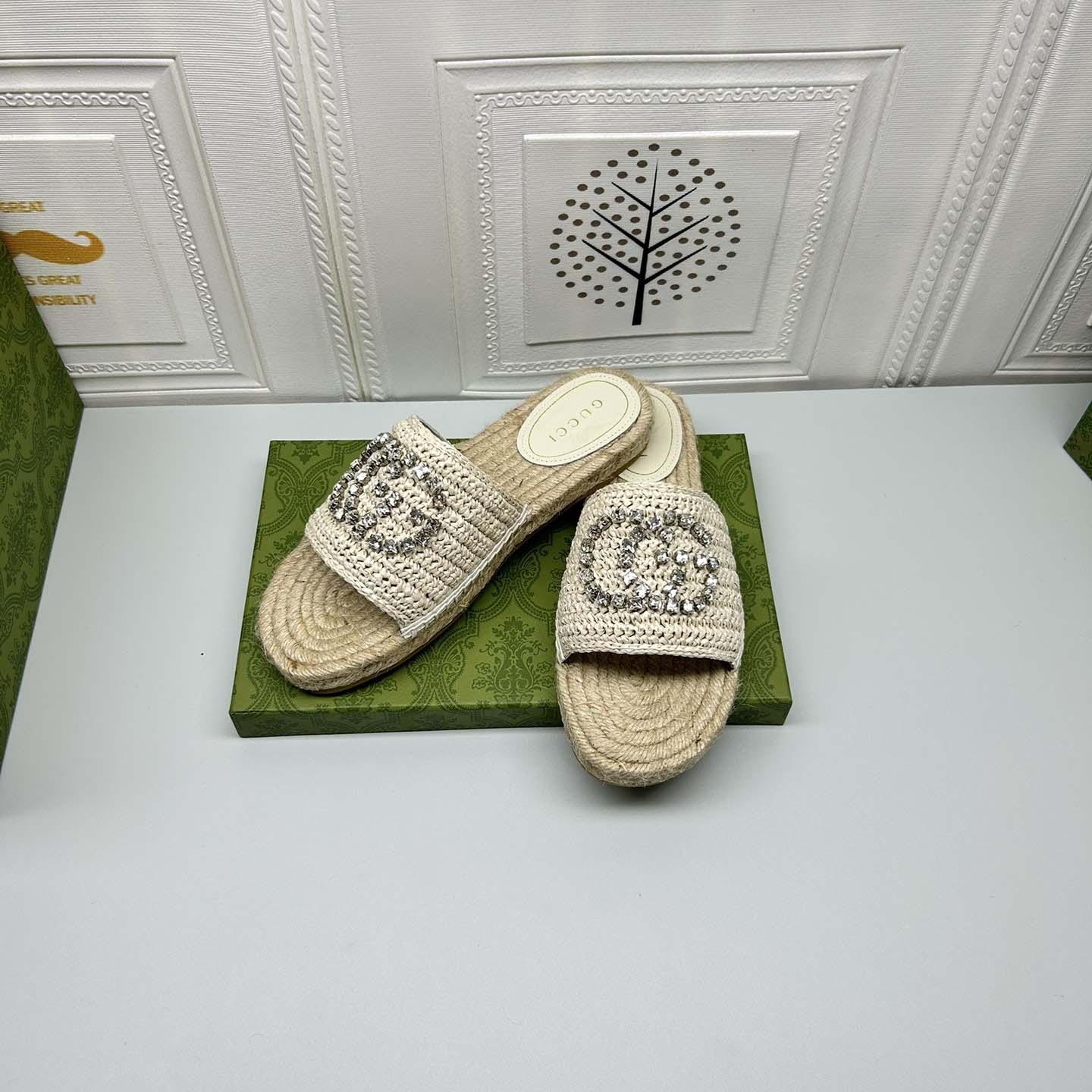 Gucci Women's espadrille with crystal Interlocking G - DesignerGu