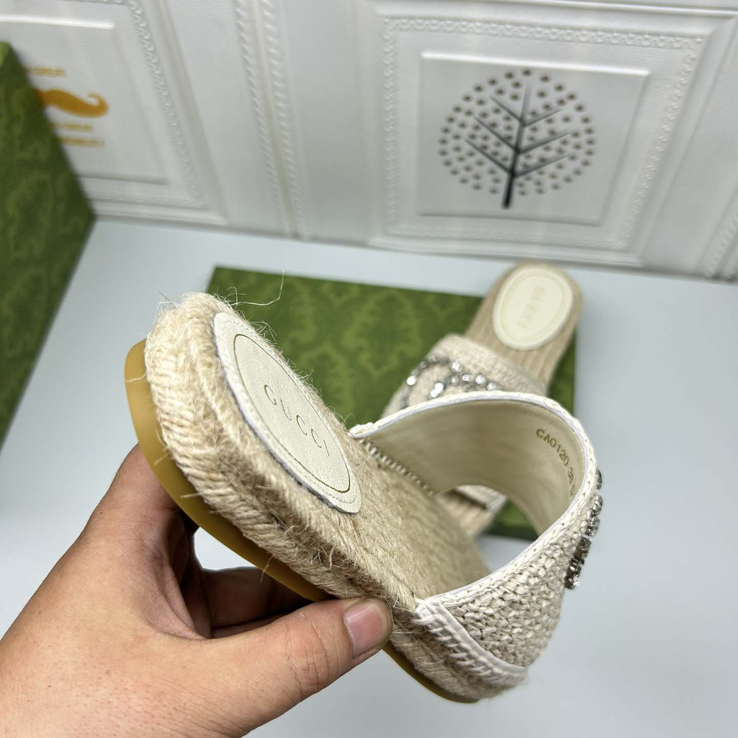 Gucci Women's espadrille with crystal Interlocking G - DesignerGu