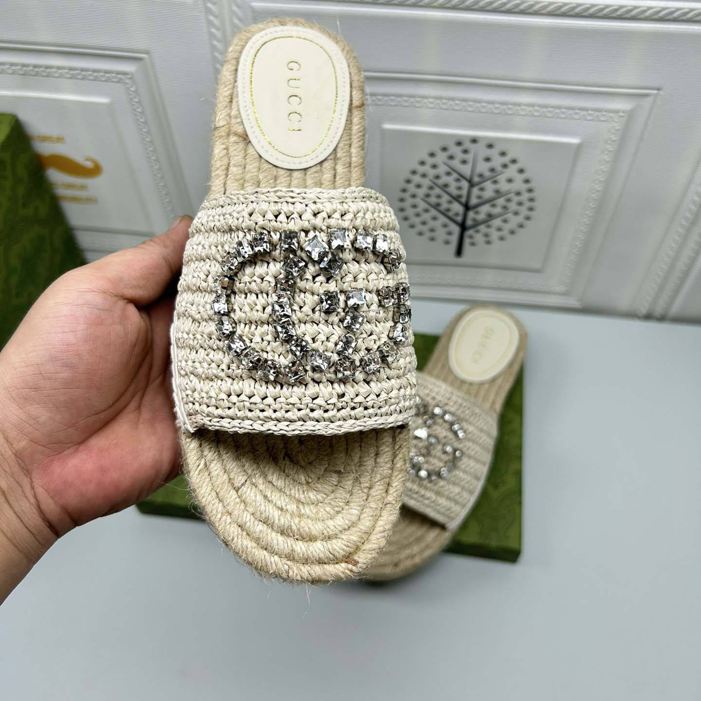 Gucci Women's espadrille with crystal Interlocking G - DesignerGu