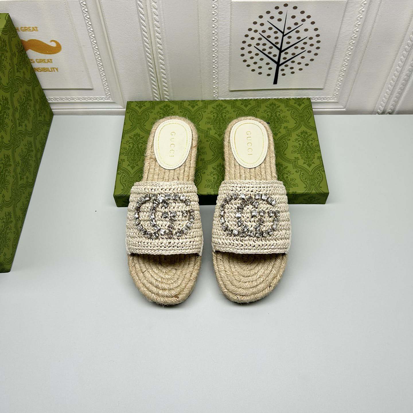 Gucci Women's espadrille with crystal Interlocking G - DesignerGu