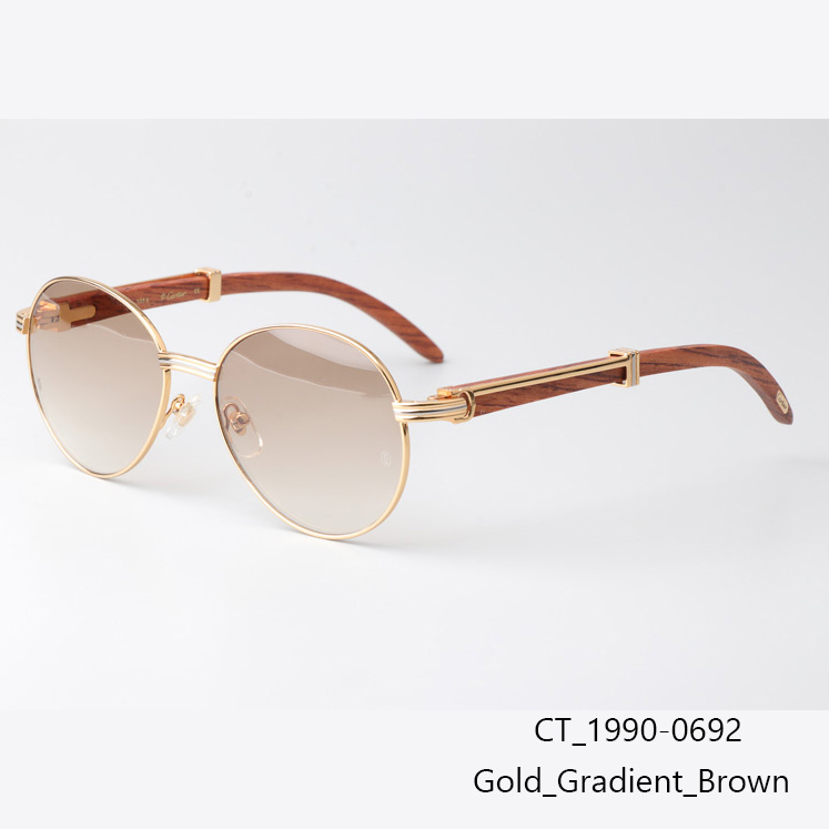 Cartier CT1990-0692 Wood Sunglasses Gold Gradient Brown - DesignerGu