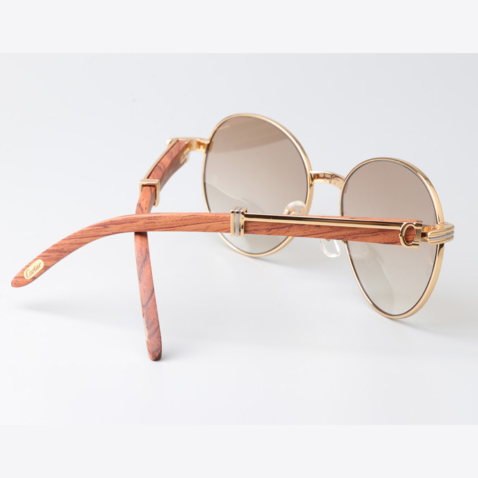 Cartier CT1990-0692 Wood Sunglasses Gold Gradient Brown - DesignerGu