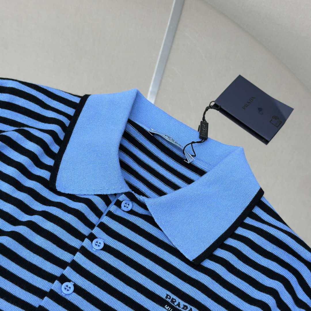Prada Striped Cotton Polo Shirt - DesignerGu