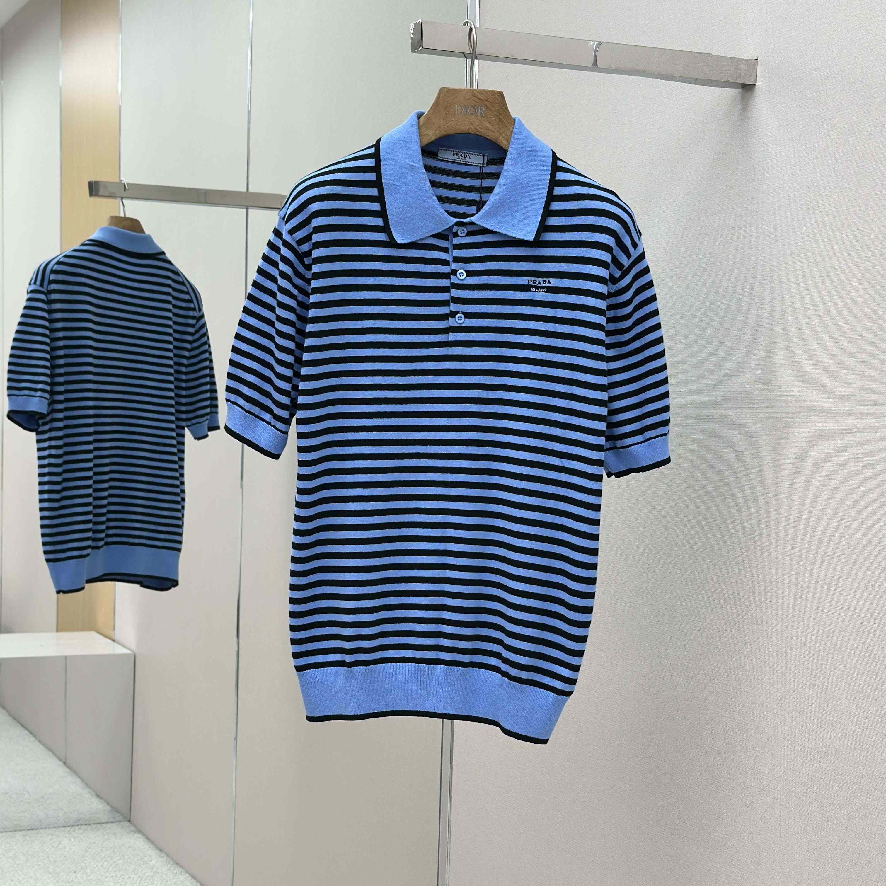 Prada Striped Cotton Polo Shirt - DesignerGu