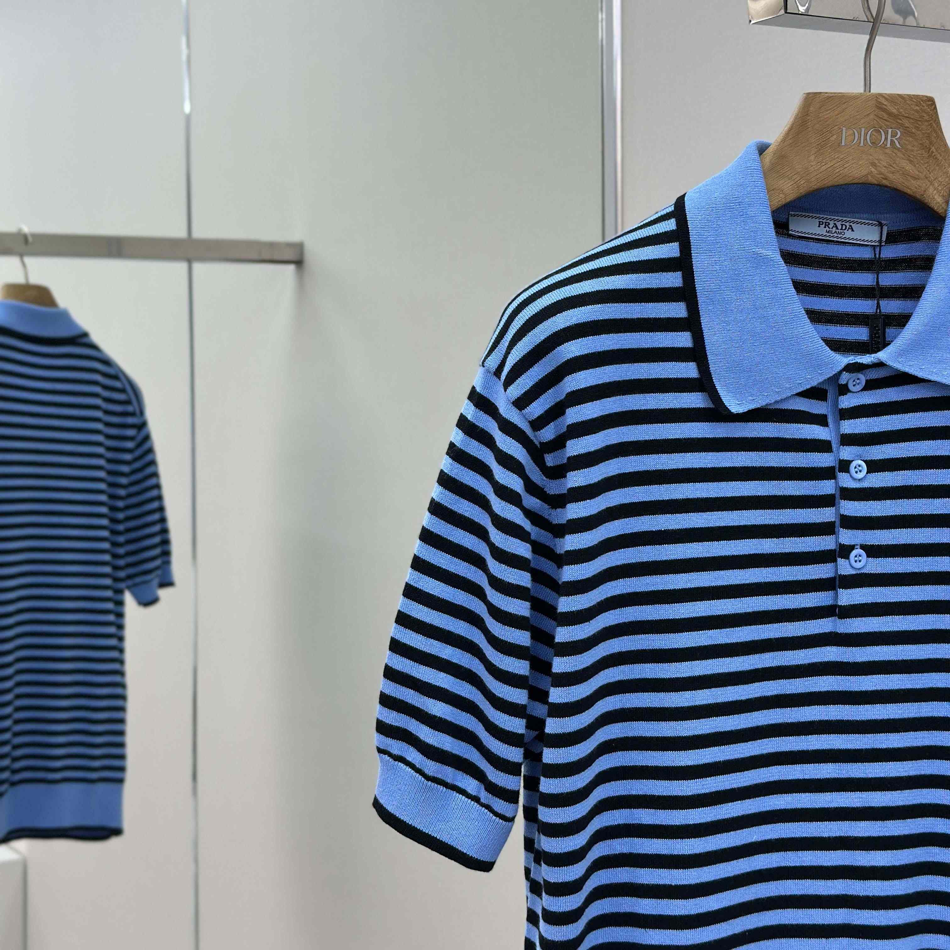 Prada Striped Cotton Polo Shirt - DesignerGu